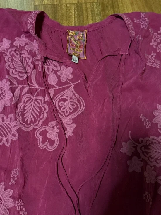 Johnny Was Women's Magenta Floral Embroidered Peasant Top - Picture 2 of 3